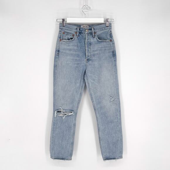 AGOLDE Riley High Rise Straight Crop Jeans Women’s Size 24 Shatter Distressed - Picture 2 of 6